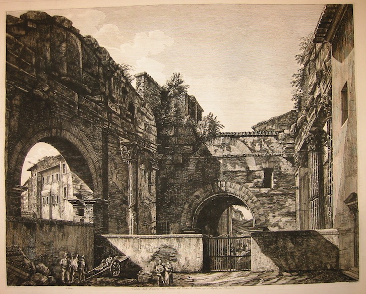 Rossini Luigi (1790-1875) Veduta dell'interno del Pronao dei Portici d'Ottavia oggi S. Angelo in Pescaria 1822 Roma